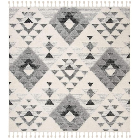 Safavieh 9 x 9 ft. Moroccan Tassel Shag Power Loomed Square Area Rug; Ivory & Grey MTS688F-9SQ
